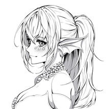 Black and white sketch of Nixie's side profile, looking towards the left.