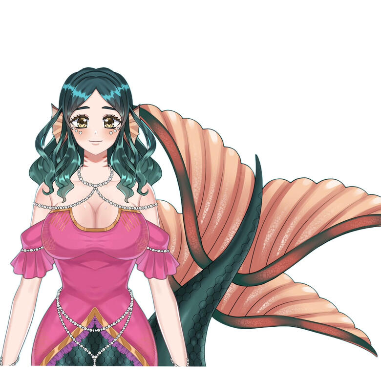 Model of woman with tail and ear fins