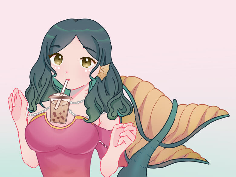 Model of woman with tail and ear fins